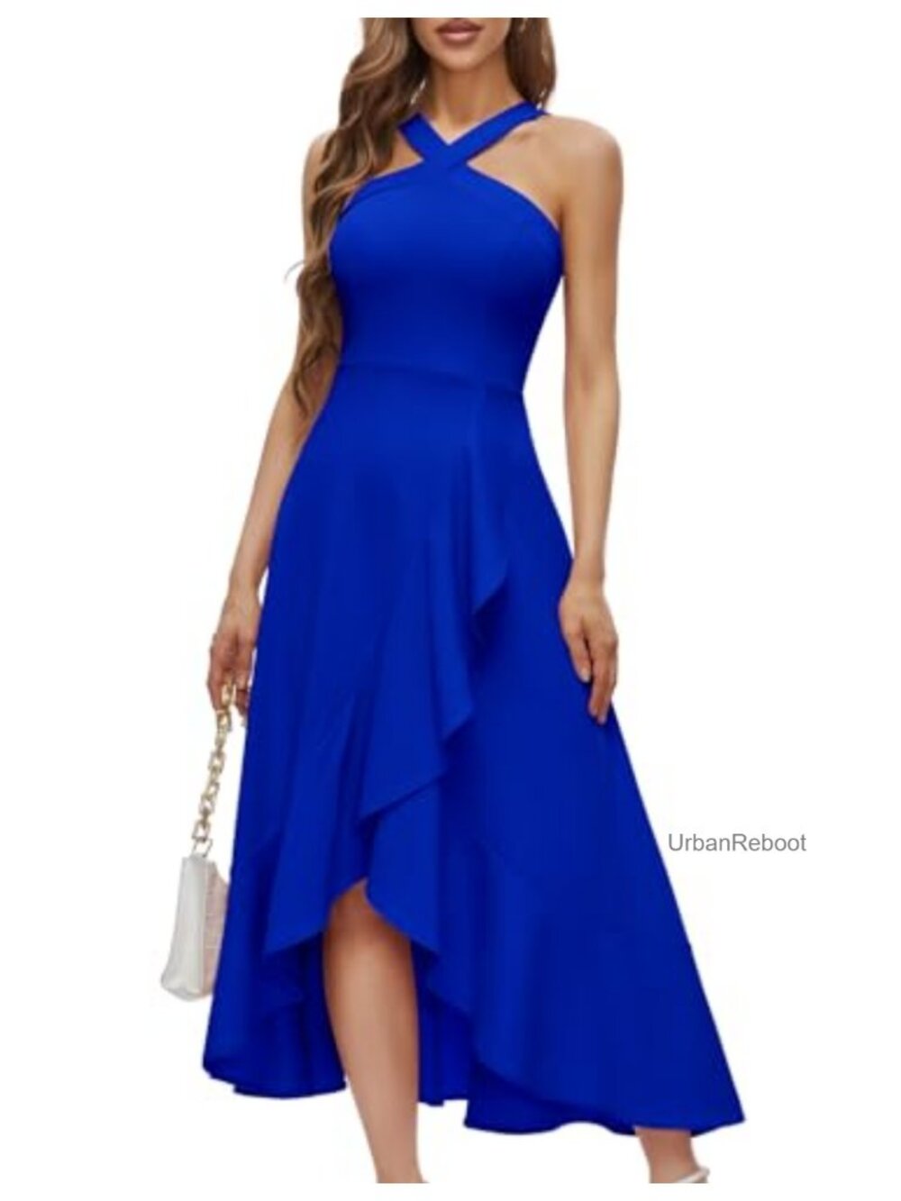 Halter Cocktail Dress Women Formal Wedding Guest Maxi Prom High Low Ruffled